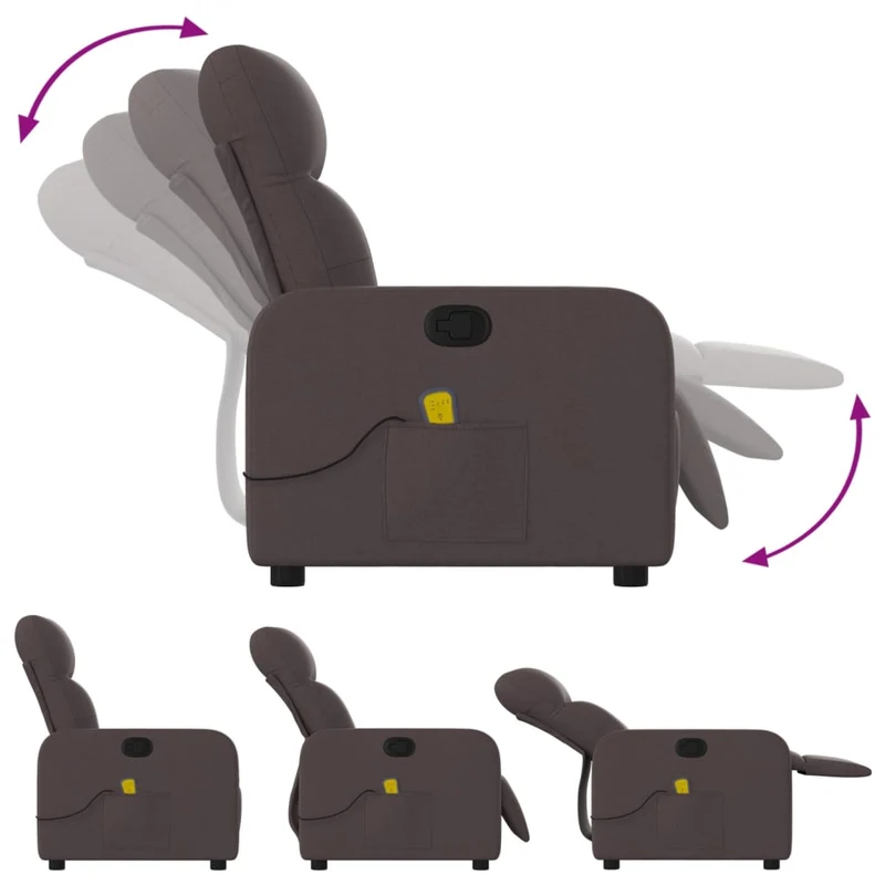 Fauteuil de relaxation TV fonction massage inclinable inclinaison manuelle en tissu marron foncé DEC026994