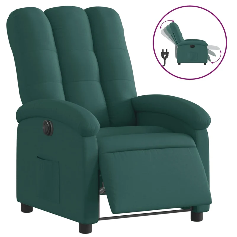 Fauteuil relax TV fonction d'inclinaison électrique très confortable en tissu vert foncé DEC028604