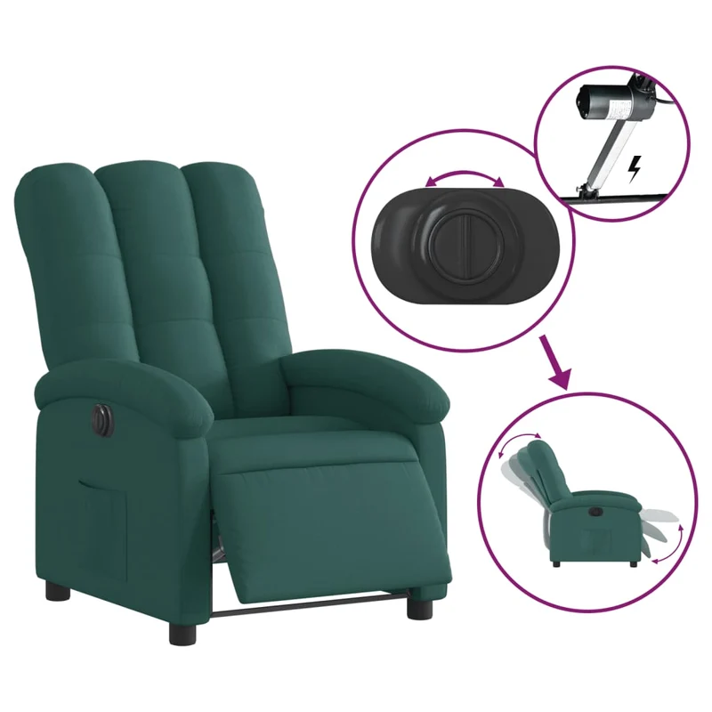 Fauteuil relax TV fonction d'inclinaison électrique très confortable en tissu vert foncé DEC028604