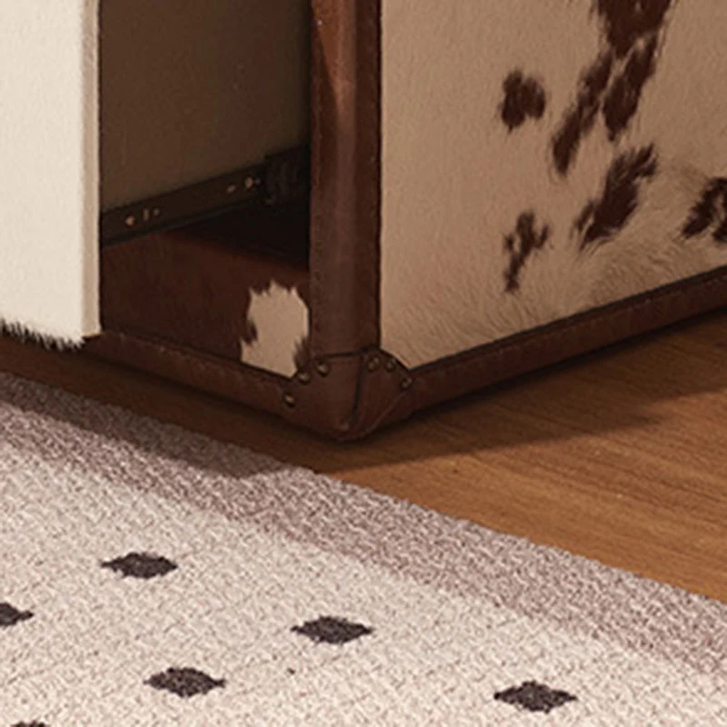Traditional Vintage Cow Square Oil Wax Leather Cowhide Leather Contact Surface Veneer End Table 2-Tier For Living Room