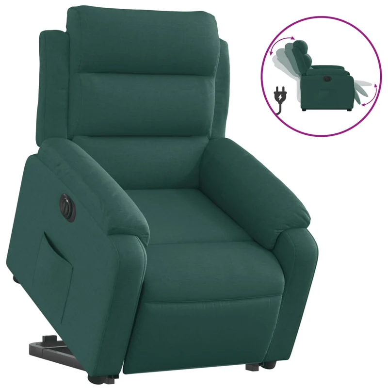 Fauteuil relax TV fonction de levage électrique très confortable en tissu vert foncé DEC028601