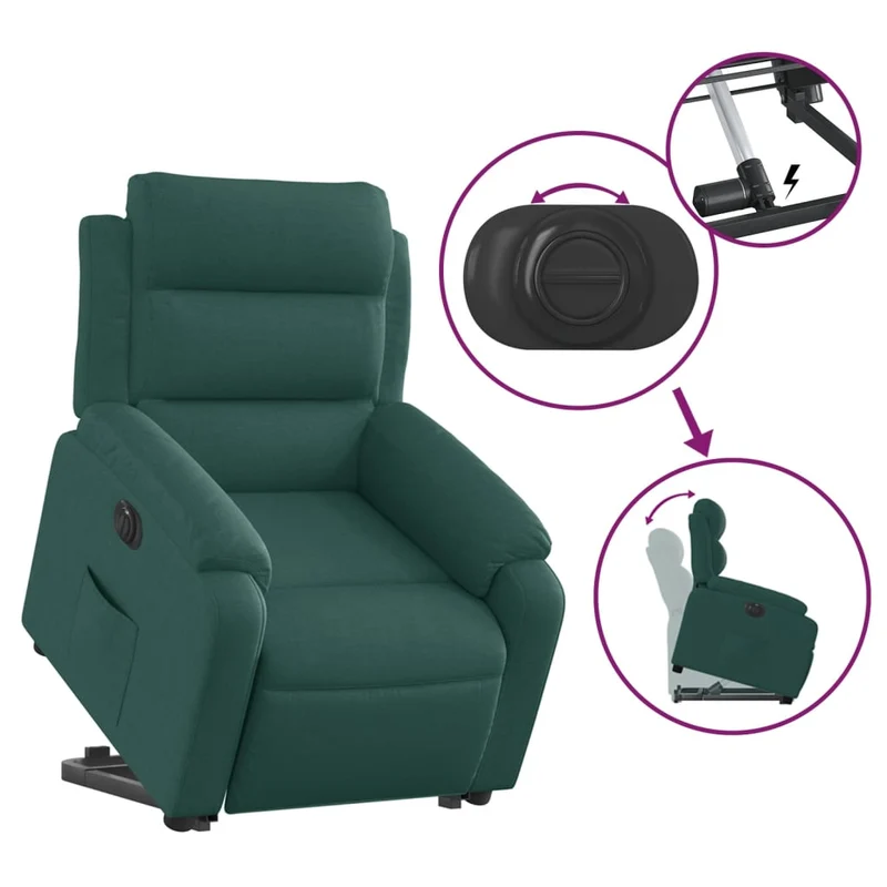 Fauteuil relax TV fonction de levage électrique très confortable en tissu vert foncé DEC028601