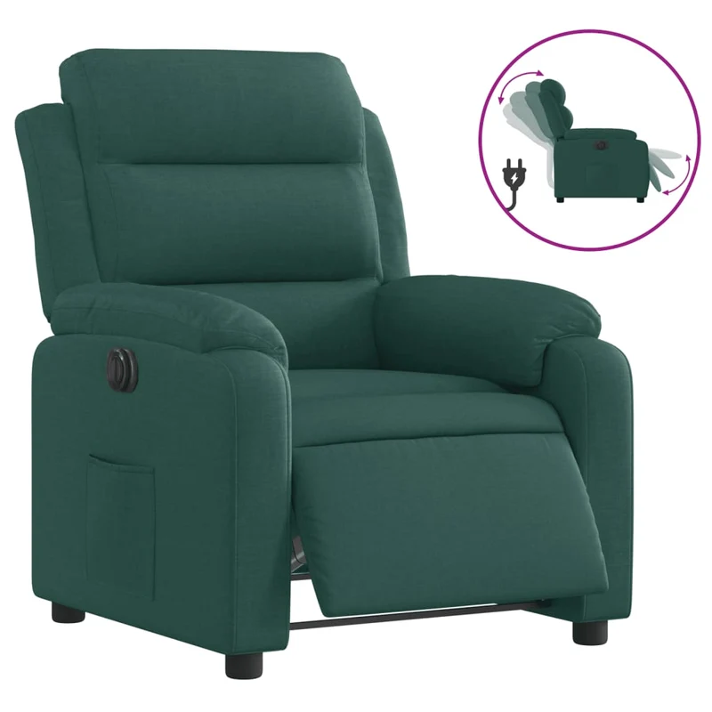 Fauteuil relax TV fonction d'inclinaison électrique très confortable en tissu vert foncé DEC028593