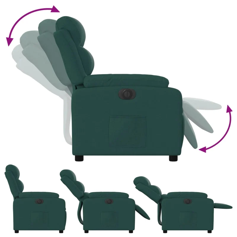 Fauteuil relax TV fonction d'inclinaison électrique très confortable en tissu vert foncé DEC028593