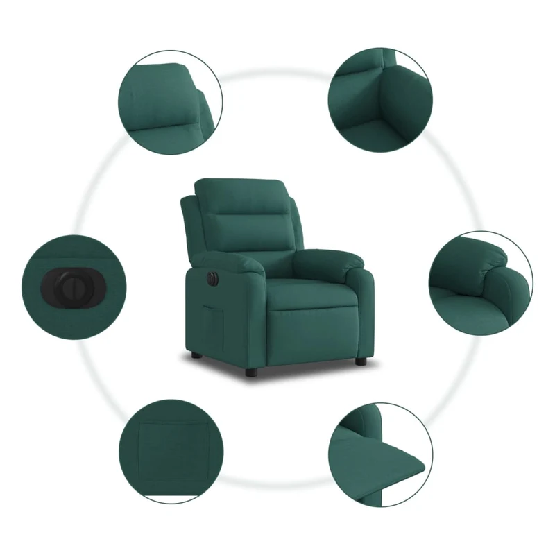 Fauteuil relax TV fonction d'inclinaison électrique très confortable en tissu vert foncé DEC028593