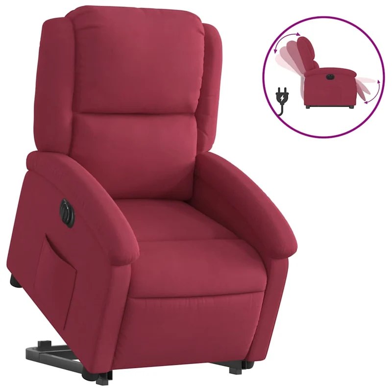 Fauteuil relax TV fonction de levage électrique très confortable en velours rouge bordeaux DEC028551