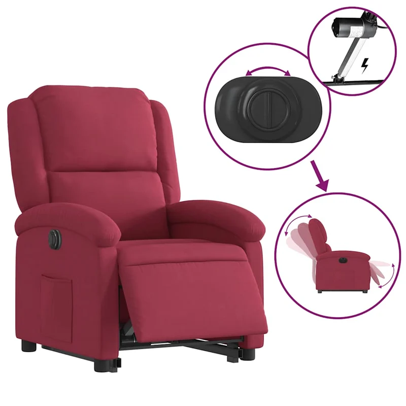 Fauteuil relax TV fonction de levage électrique très confortable en velours rouge bordeaux DEC028551