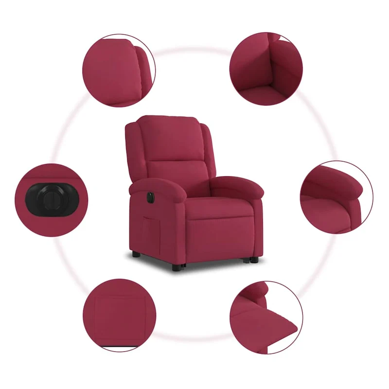 Fauteuil relax TV fonction de levage électrique très confortable en velours rouge bordeaux DEC028551