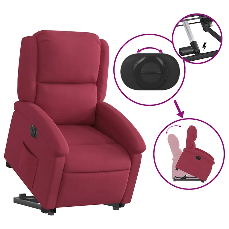 Fauteuil relax TV fonction de levage électrique très confortable en velours rouge bordeaux DEC028551