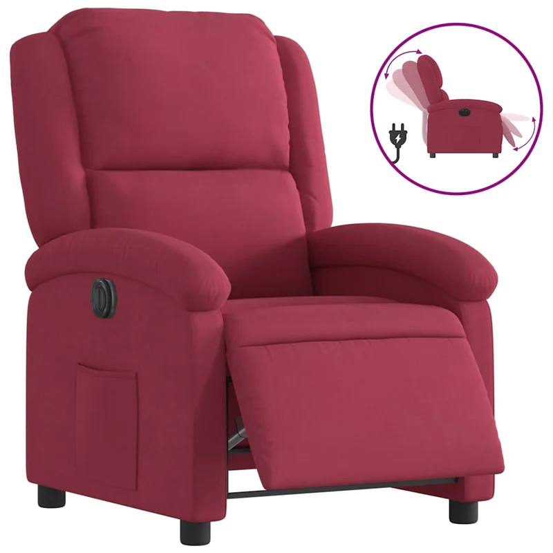 Fauteuil relax TV fonction d'inclinaison électrique très confortable en velours rouge bordeaux DEC028550