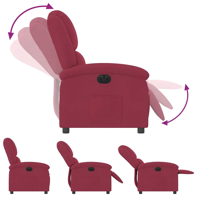 Fauteuil relax TV fonction d'inclinaison électrique très confortable en velours rouge bordeaux DEC028550