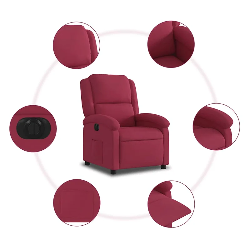 Fauteuil relax TV fonction d'inclinaison électrique très confortable en velours rouge bordeaux DEC028550