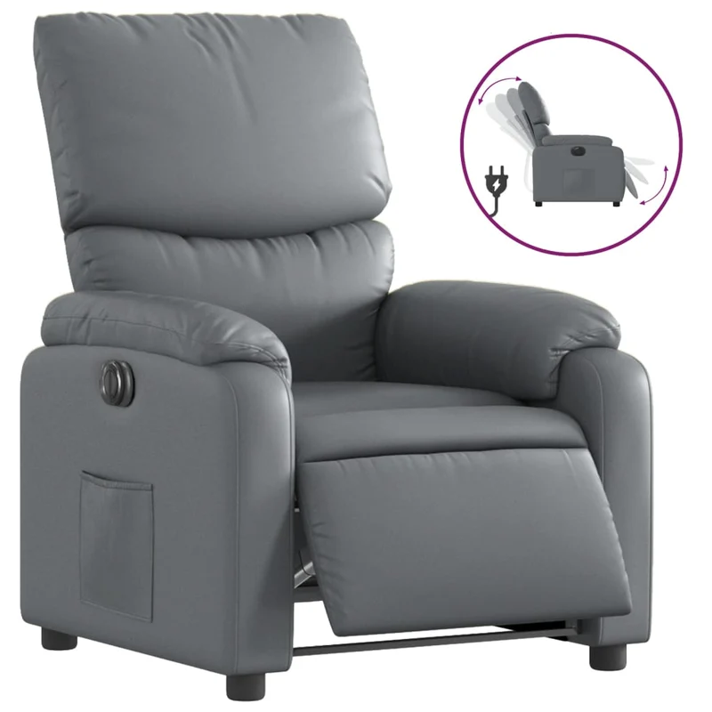 Fauteuil relax TV fonction d'inclinaison électrique très confortable en PVC gris DEC028385