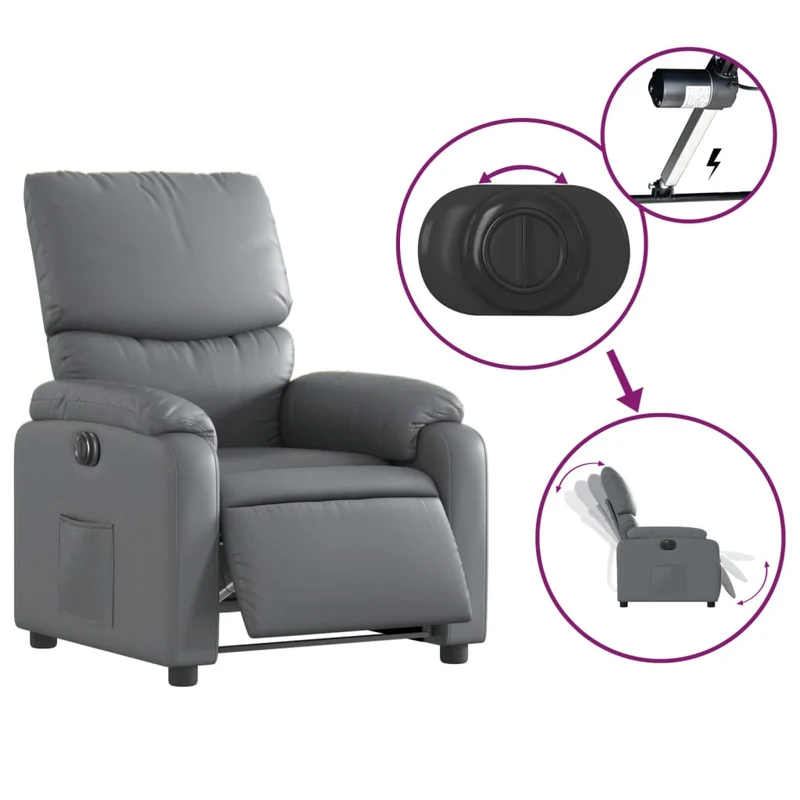 Fauteuil relax TV fonction d'inclinaison électrique très confortable en PVC gris DEC028385