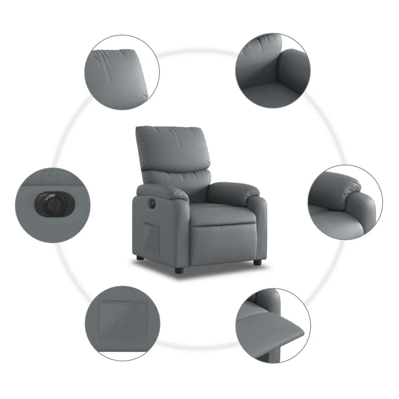 Fauteuil relax TV fonction d'inclinaison électrique très confortable en PVC gris DEC028385