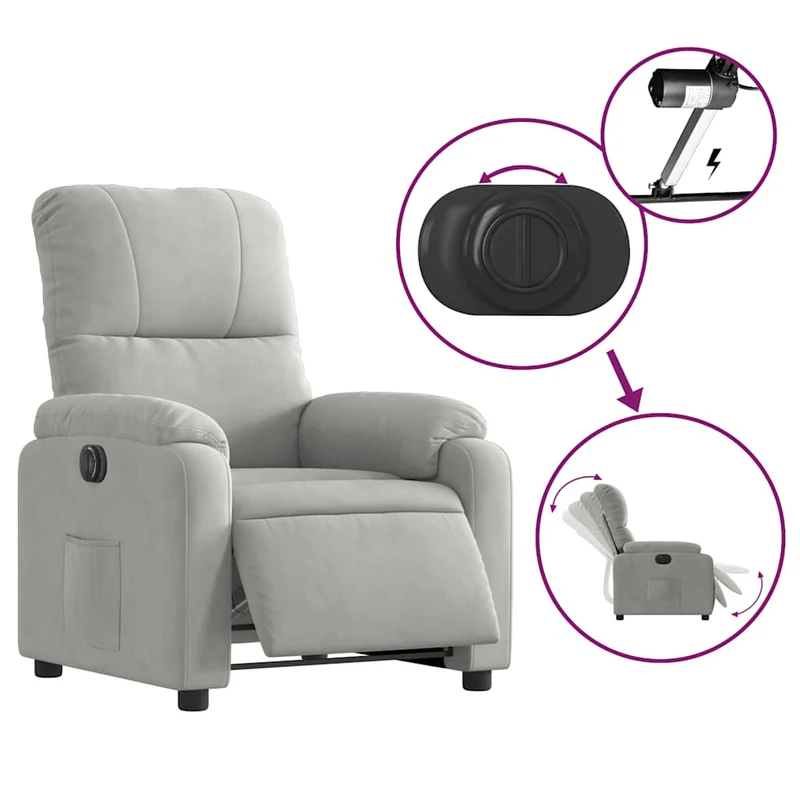 Fauteuil relax TV fonction d'inclinaison électrique très confortable en tissu microfibre gris DEC028329