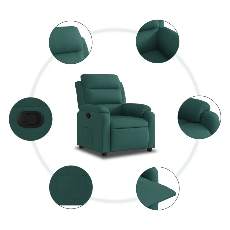 Fauteuil relax TV rembourrage confortable fonction d'inclinaison manuelle en tissu vert foncé DEC028231