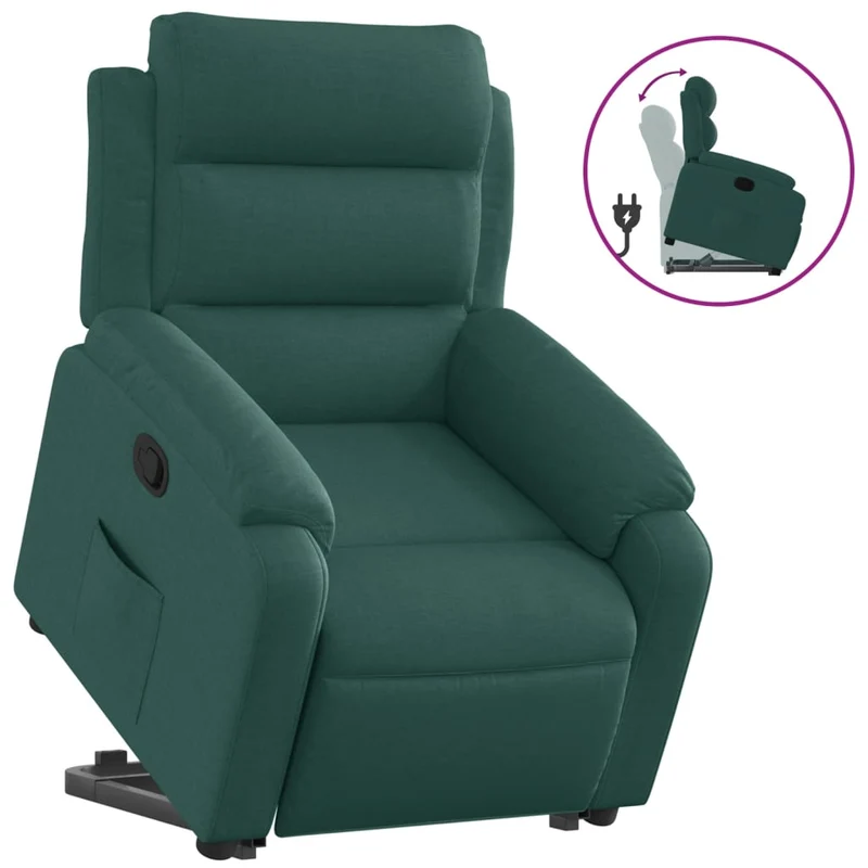 Fauteuil relax TV rembourrage confortable fonction de levage électrique en tissu vert foncé DEC028230