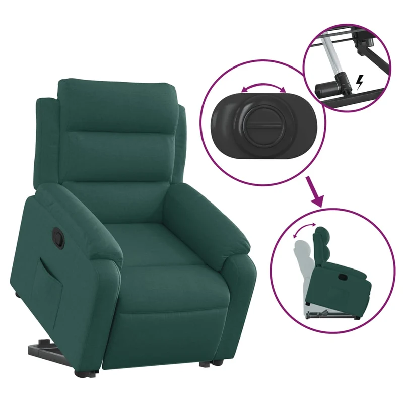 Fauteuil relax TV rembourrage confortable fonction de levage électrique en tissu vert foncé DEC028230