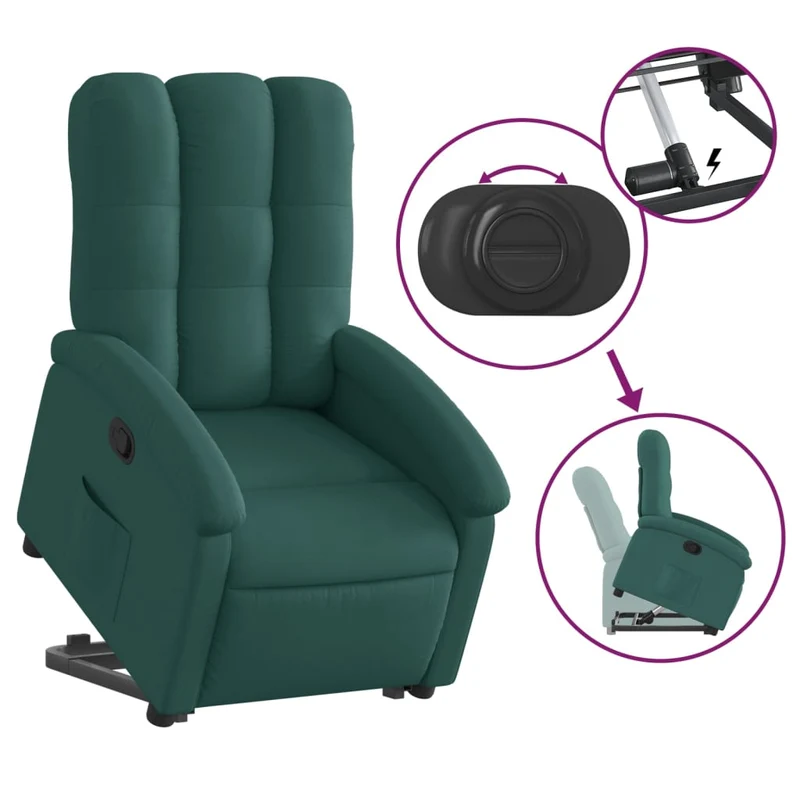 Fauteuil relax TV rembourrage confortable fonction de levage électrique en tissu vert DEC028221