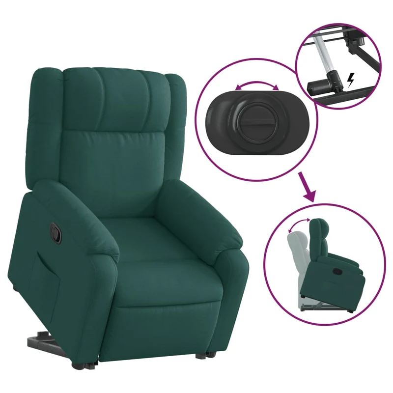 Fauteuil relax TV rembourrage confortable levage électrique en tissu vert foncé DEC028212