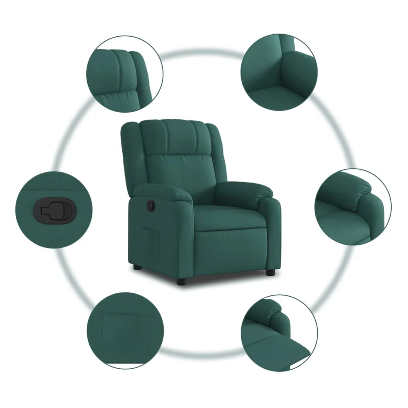 Fauteuil relax TV rembourrage confortable fonction d'inclinaison manuelle en tissu vert foncé DEC028211