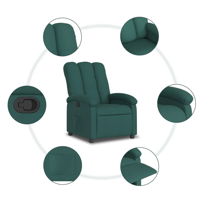 Fauteuil relax TV rembourrage confortable fonction d'inclinaison manuelle en tissu vert foncé DEC028210