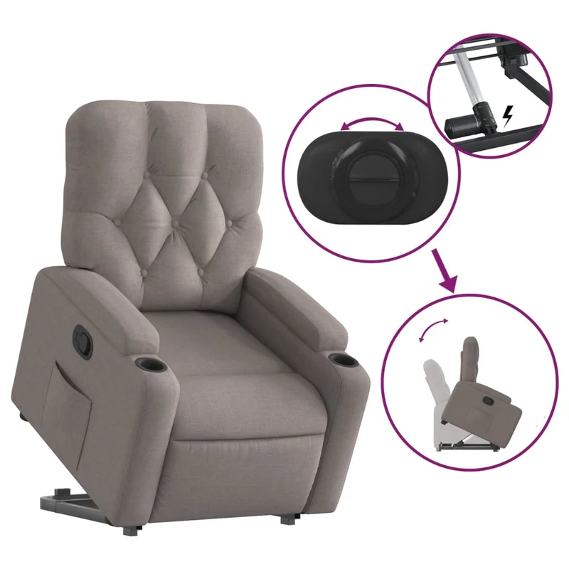 Fauteuil relax TV rembourrage confortable levage électrique en tissu taupe DEC028204