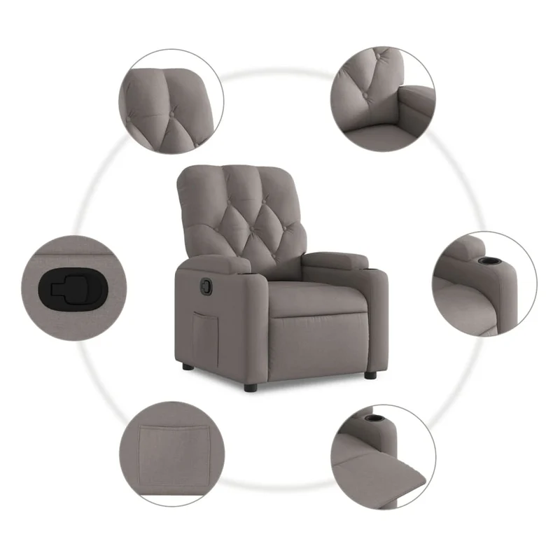 Fauteuil relax TV rembourrage confortable fonction d'inclinaison manuelle en tissu couleur taupe DEC028198