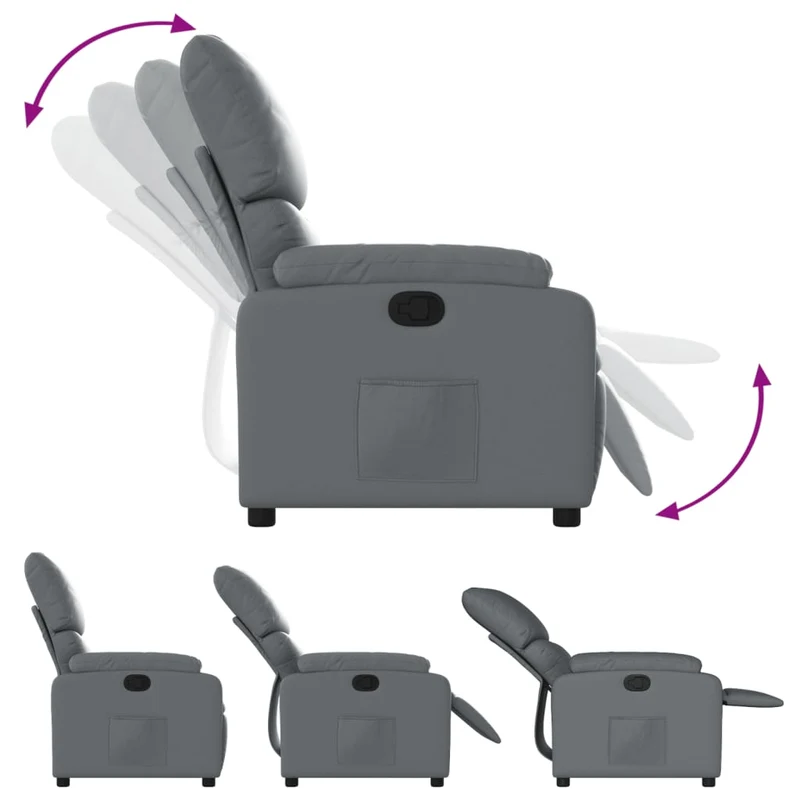 Fauteuil relax TV rembourrage confortable fonction d'inclinaison manuelle en PVC gris DEC027982