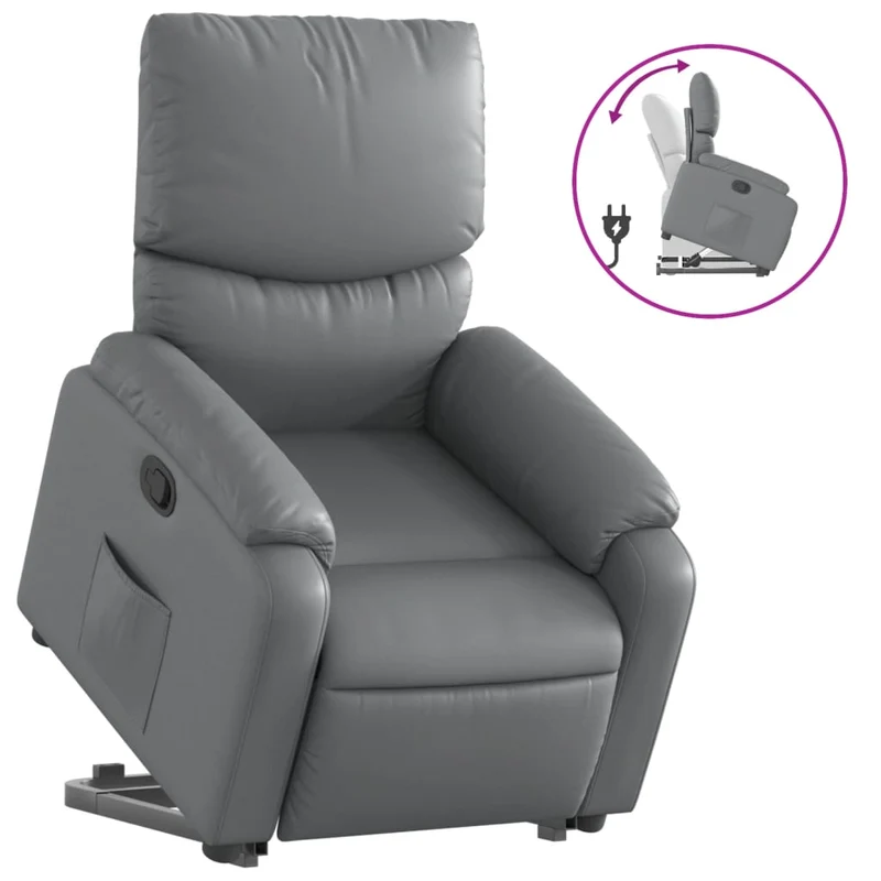 Fauteuil relax TV rembourrage confortable fonction de levage électrique en PVC gris DEC027981