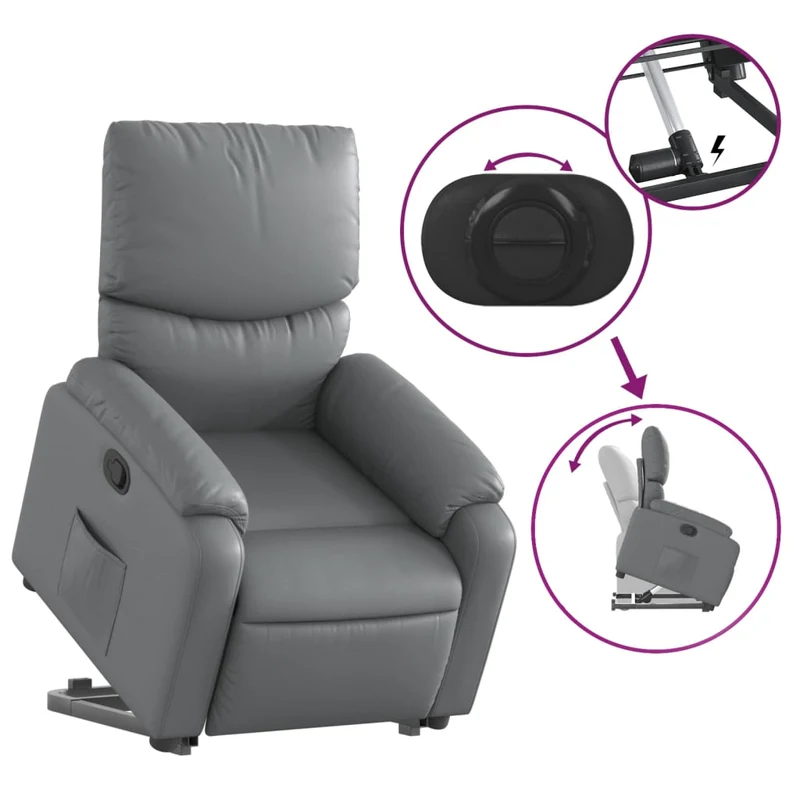 Fauteuil relax TV rembourrage confortable fonction de levage électrique en PVC gris DEC027981