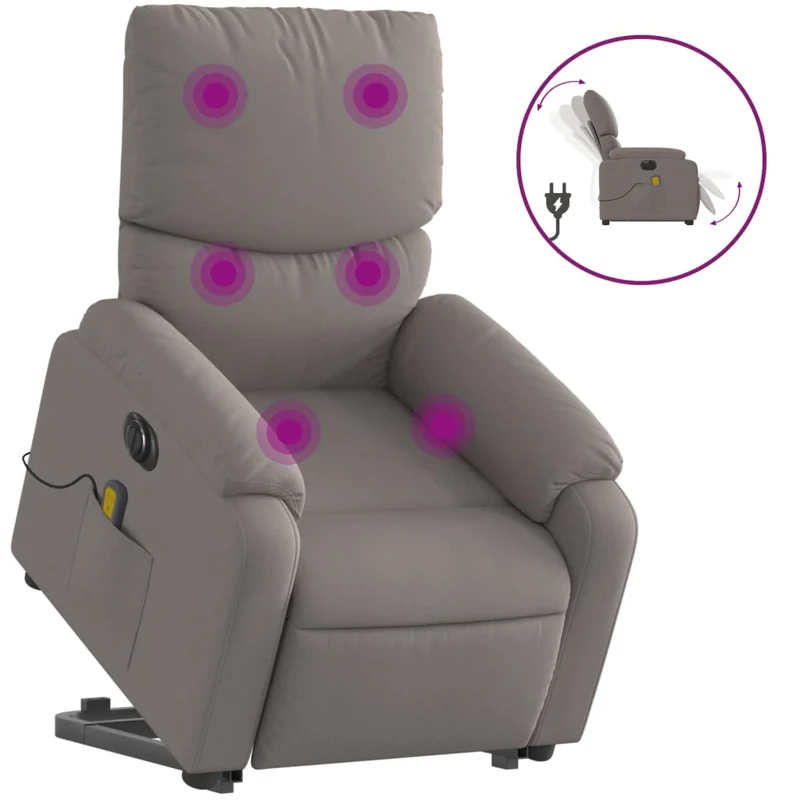 Fauteuil de relaxation fonction massage et inclinable levage électrique en tissu taupe DEC027866