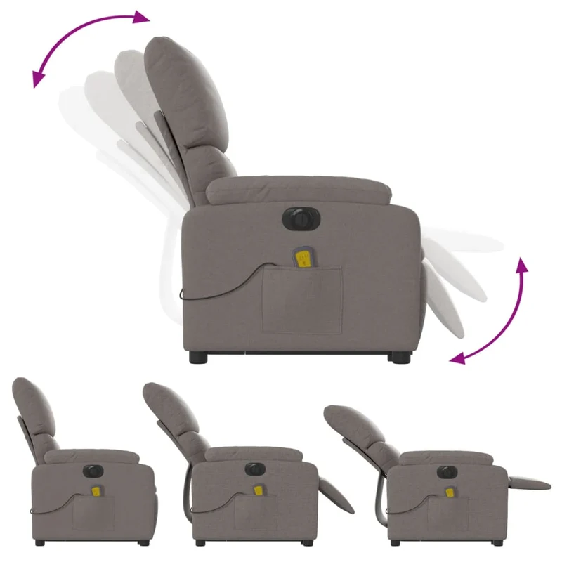Fauteuil de relaxation fonction massage et inclinable levage électrique en tissu taupe DEC027866