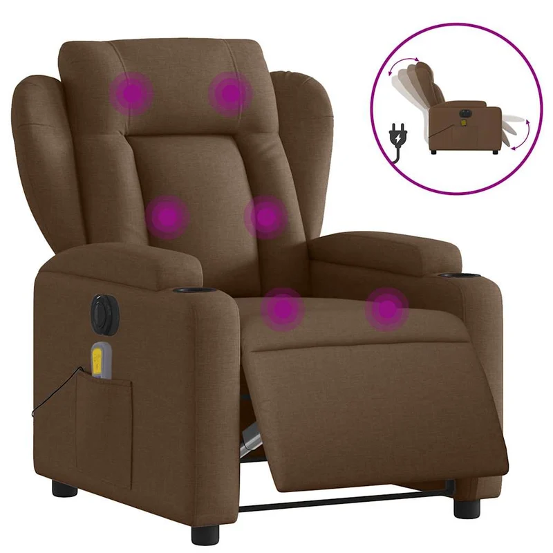 Fauteuil de relaxation fonction massage et inclinable inclinaison électrique en tissu marron DEC027793