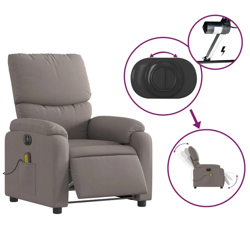 Fauteuil de relaxation TV fonction d'inclinaison électrique en tissu taupe DEC027274