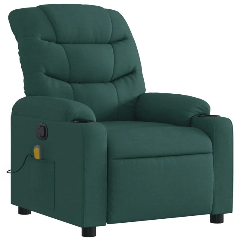 Fauteuil de relaxation TV fonction massage inclinable en tissu vert foncé DEC027128