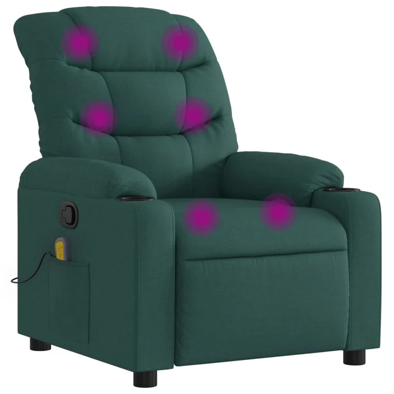 Fauteuil de relaxation TV fonction massage inclinable en tissu vert foncé DEC027128