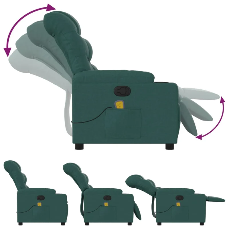 Fauteuil de relaxation TV fonction massage inclinable en tissu vert foncé DEC027128