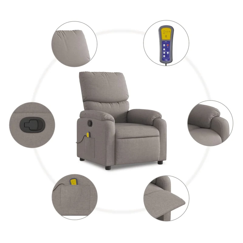 Fauteuil de relaxation TV fonction d'inclinaison manuelle en tissu taupe DEC027108
