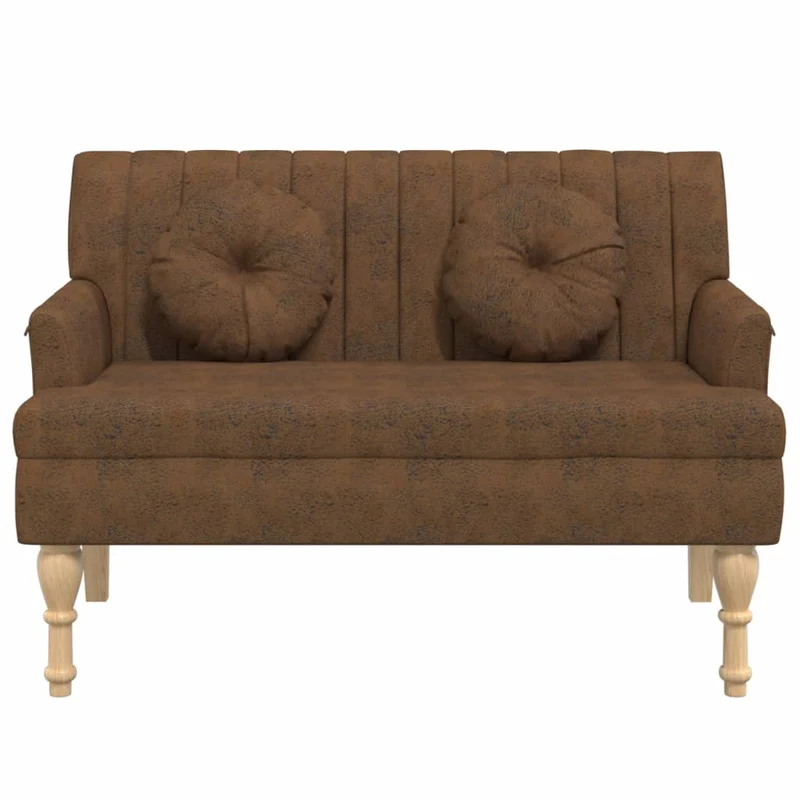 Banquette banc avec coussins dossier et accoudoirs 113 x 64,5 x 75,5 cm en PVC aspect daim marron DEC024631