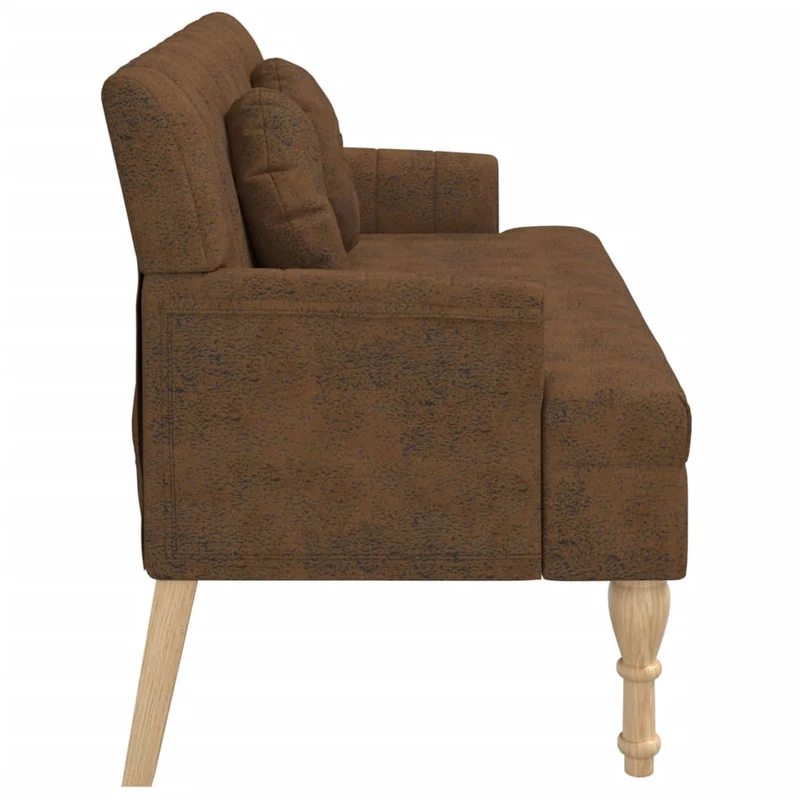 Banquette banc avec coussins dossier et accoudoirs 113 x 64,5 x 75,5 cm en PVC aspect daim marron DEC024631