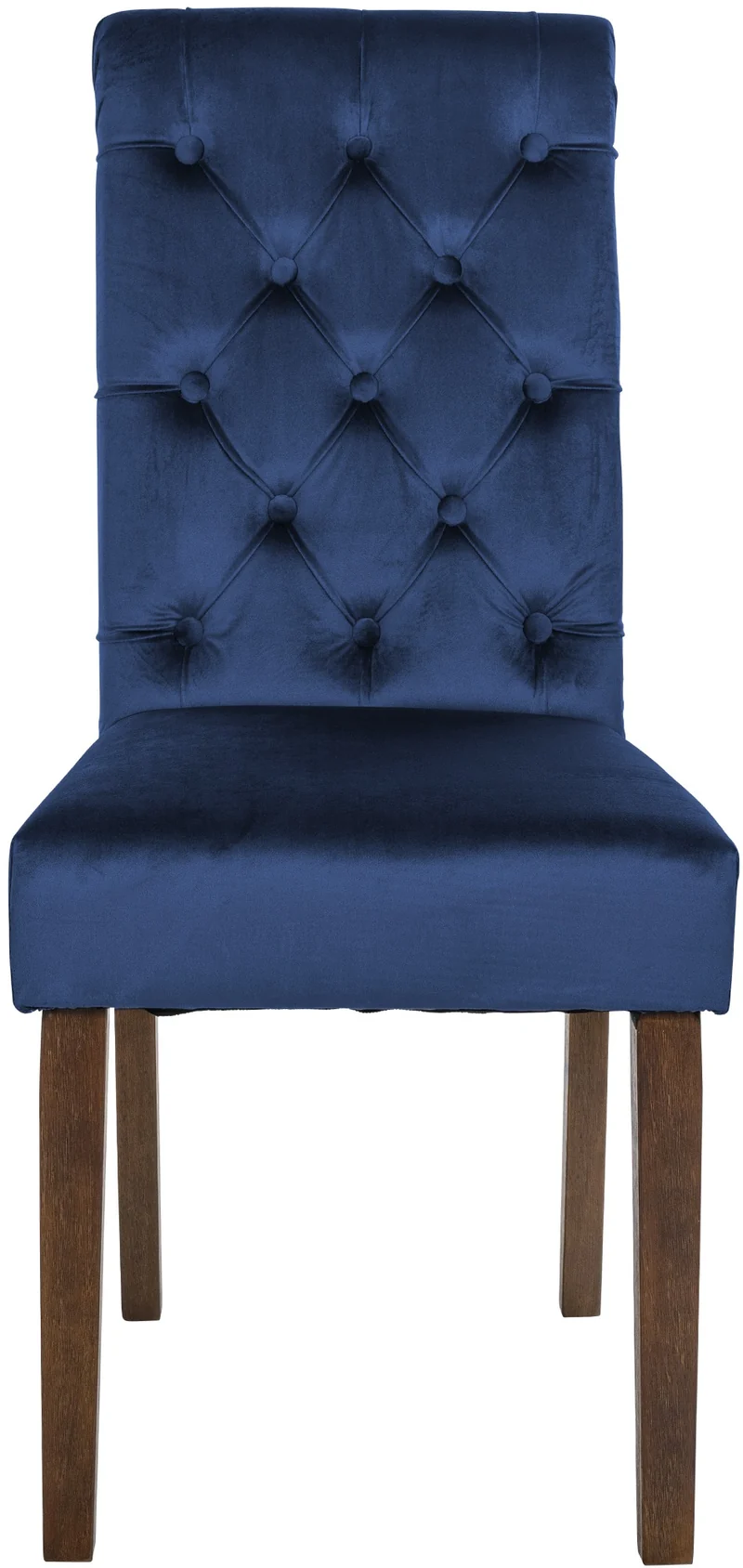 Chaise de salle à manger x1 dossier capitonné en velours bleu pieds en bois marron 10_0002048