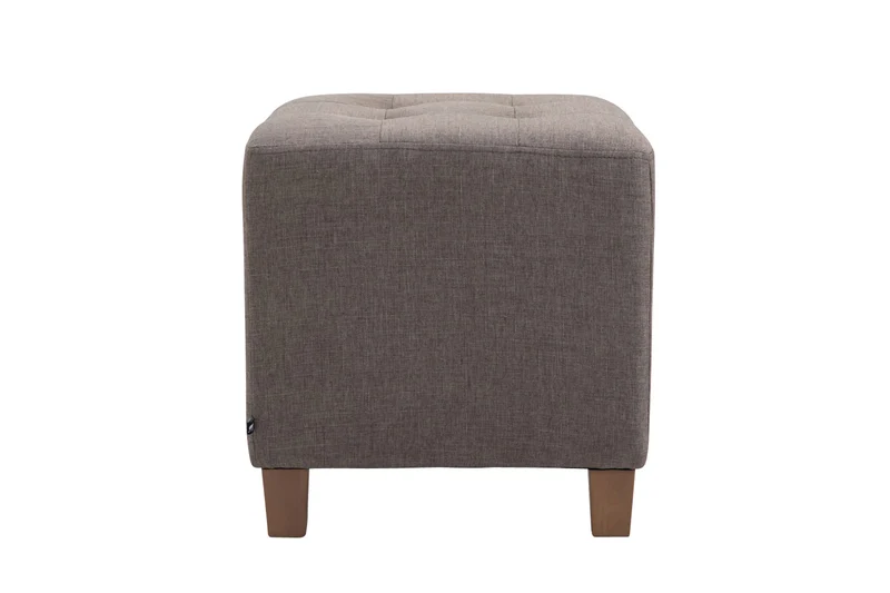 Tabouret bas repose-pieds pouf capitonné en tissu taupe pieds en bois 45x46 cm 10_0000143