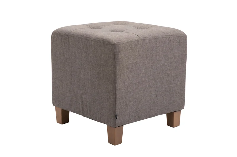 Tabouret bas repose-pieds pouf capitonné en tissu taupe pieds en bois 45x46 cm 10_0000143