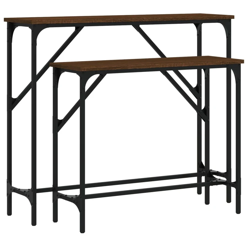 Lot de 2 tables d'appoint console en bois d'ingénierie marron et métal DEC032597