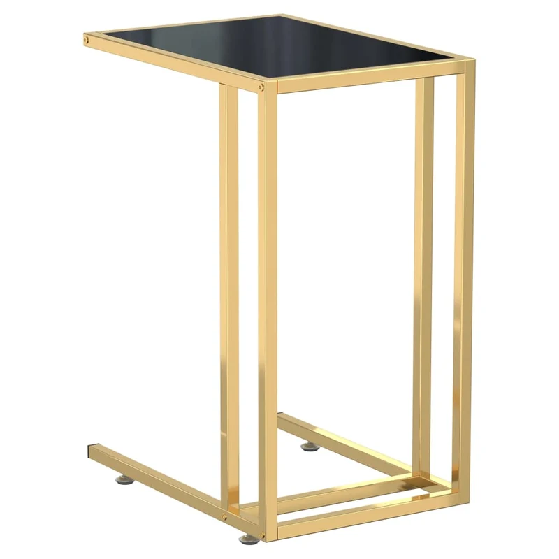 Table d'appoint table d'ordinateur bout de canapé 50 x 35 x 65 cm verre trempé noir et fer doré DEC032519