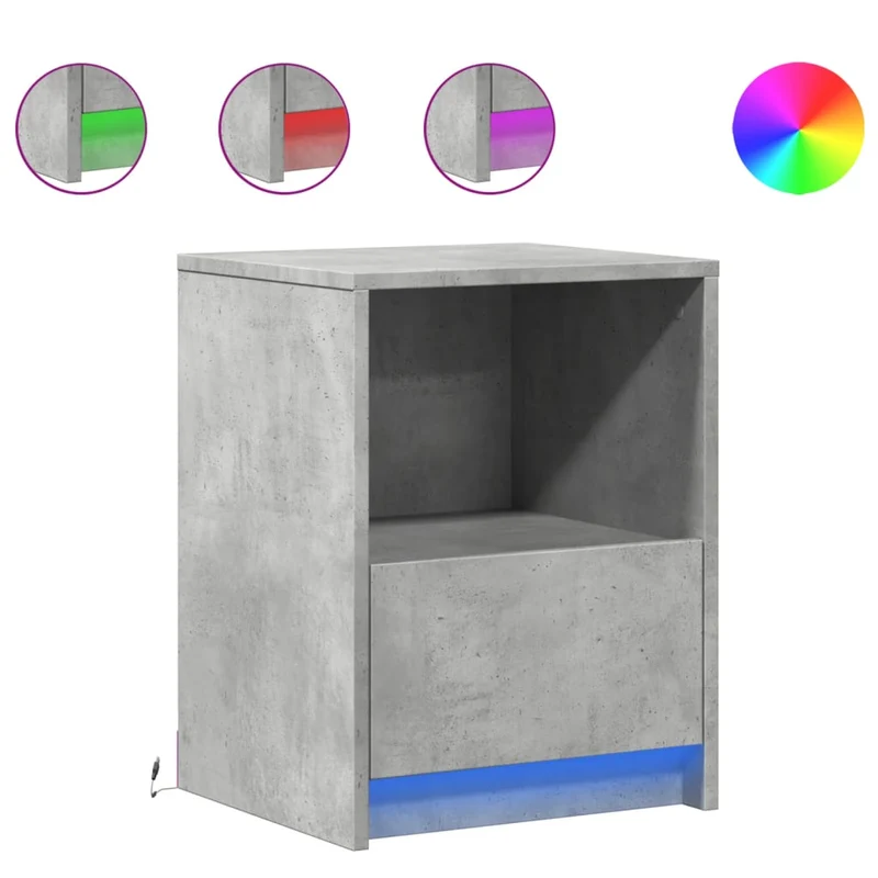 Lot de 2 tables de chevet avec tiroir et LED 38 x 34 x 50 cm en bois d'ingénierie couleur gris béton DEC032854