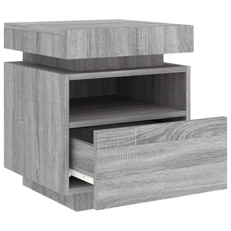 Table de chevet avec tiroir et LED 40 x 39 x 48,5 cm en bois d'ingénierie gris DEC032787