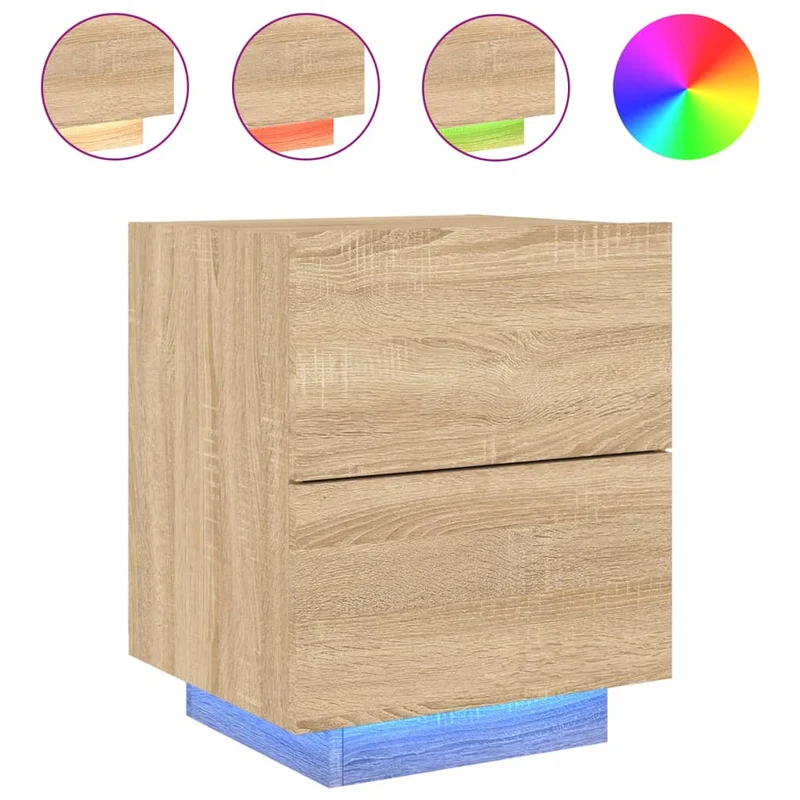 Table de chevet avec tiroirs et LED 45 x 40 x 55 cm en bois d'ingénierie couleur chêne DEC032772